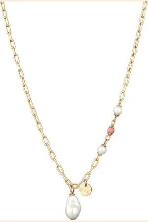 Elli Muschelkernperlen Rhodonite Rosa 925 Sterling Silber vergoldet Ketten 1 ct Damen (99.99 € / 1 ct)