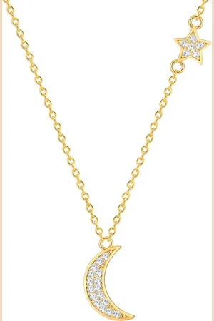 Rafaela Donata Halskette Mond, Stern Sterling Silber Zirkonia in Gelbgold Ketten 1 ct Damen (39.99 € / 1 ct)
