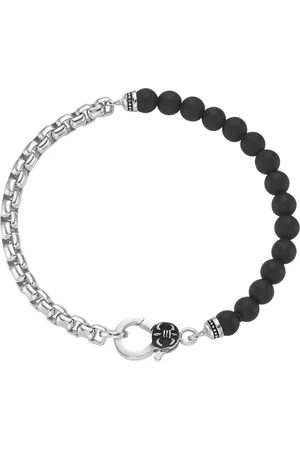 Giorgio Martello Armband Panzerkette, schwarzer Achat oder Perle, Silber 925 Armbänder & Armreife 1 ct Herren (148.99 € / 1 ct)