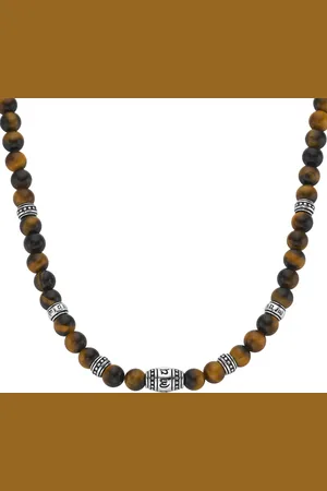 Giorgio Martello Collier schwarze Achat-, Tigerauge- oder syn. Türkis-Kugeln, Silber 925 Ketten 1 ct Herren (168.99 € / 1 ct)