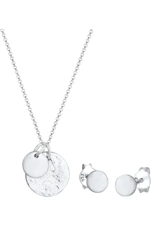 Elli Plättchen Geo-Organic Halskette Ohrring 925 Silber Schmuck-Set 1 ct Damen (59.99 € / 1 ct)