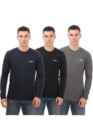 DKNY "Warrior" T-Shirt für Herren(3er-Pack) Langärmlig (Marineblau/Grau/Schwarz)