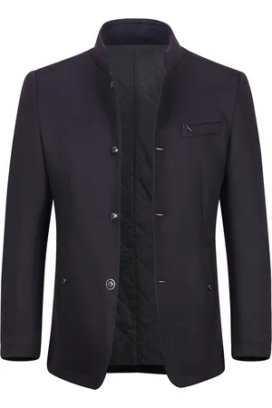 Allthemen Herren Kurzmantel Slim Fit mit Stehkragen Business Casual Wollmantel Rot