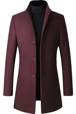 Allthemen Herren Wollmantel Lang Slim Fit Stehkragen Business Mantel für den Winter