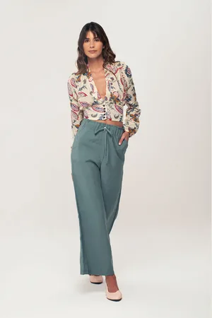 HERITA Elastische High-Waist-Hose mit weitem Bein