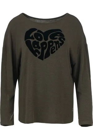 Conquista Batwing-Top aus Wollmischung mit Flockmotiv
