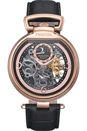 heritor automatic Heritor Automatische Lincoln-Skelettuhr mit Lederarmband und Mondphase