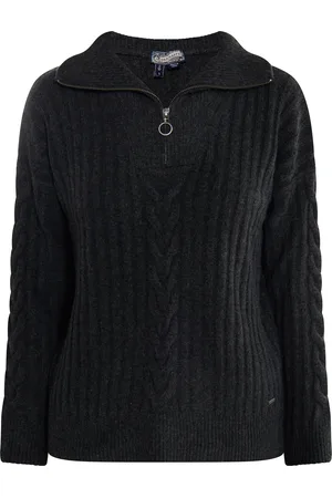 Dreimaster Strickpullover Damen Dunkelgrau Melange