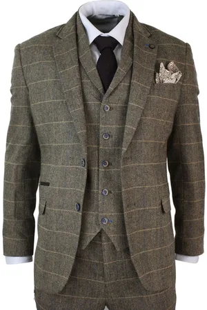 Infinity 3-teiliger klassischer Tweed-Anzug mit Fischgrätenmuster in Hellbraun und Braun für Herren