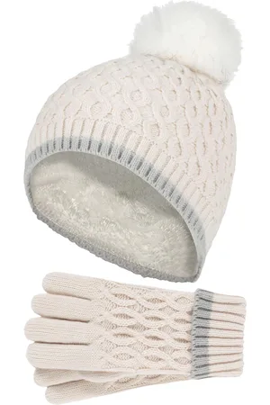 Heat Holders Wärmehalter - Thermoisolierte Pom Pom Bommelmütze und Handschuhe für Mädchen | bunte Pastellfarben - Buttercreme