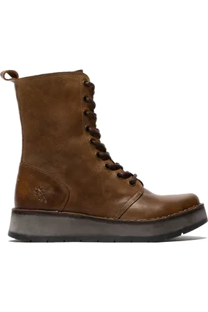 Fly London Damen-Stiefeletten RAMI043, leger, Leder, zum Schnüren, Hellbraun