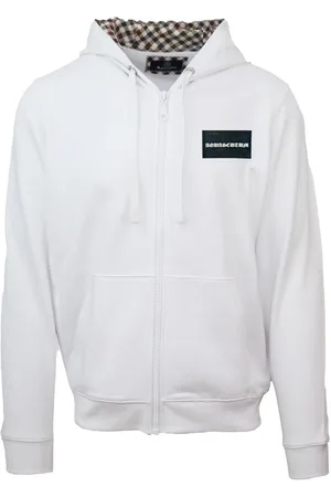 Aquascutum Box Gothic Logo Weisser Kapuzenpullover mit Reissverschluss
