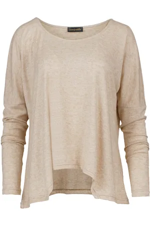 Conquista Beigefarbenes Melange-Strick-Taschentuch-Top