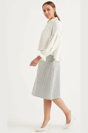 HERITA Grauer Midi-Bleistiftrock aus Tweed