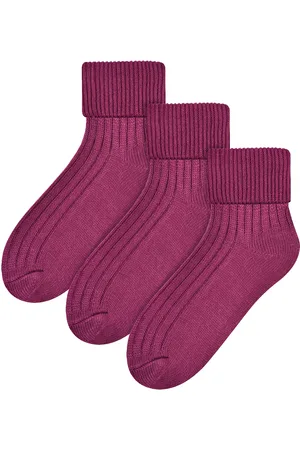 Steven 3 Paar Damen Wolle Bettsocken | | Luxus Warm Lounge Schlafsocken - Magenta