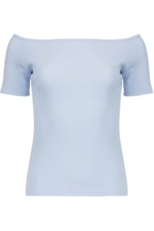Conquista Weiches Blaues Off-Shoulder Baumwoll-Elasthan Oberteil