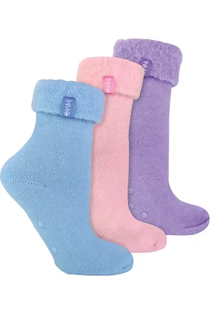 THMO 3er Pack Damen Bettsocken mit Grips | | Rutschfeste Fleece Kuschelige Hausschuhsocken - Multicolour