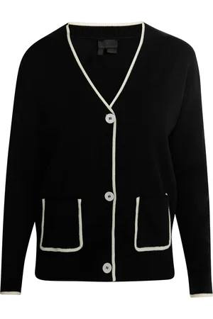 Dreimaster Strickjacke Damen Schwarz Wollweiss