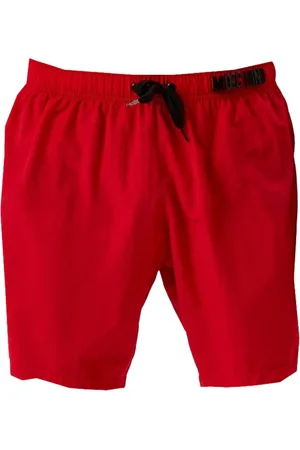 Moschino Rote lange Badeshorts mit -Metalllogo