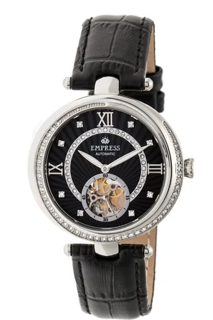 Empress Montre semi-squelette automatique Stella avec bracelet en cuir MOP