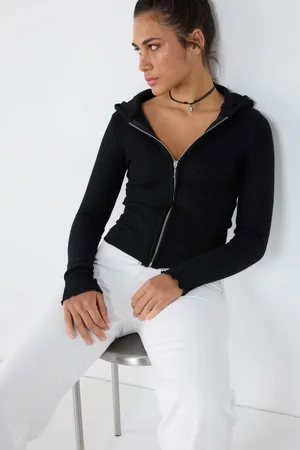 No Matter What Apparel Schwarze Kapuzen-Zip-Strickjacke
