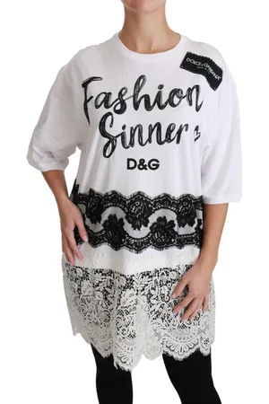 Dolce & Gabbana Fashion Sinner Baumwoll-Spitzen-T-Shirt-Oberteil