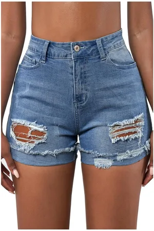 Azura Exchange Damen-Jeansshorts im Distressed-Look mit gerolltem Saum in