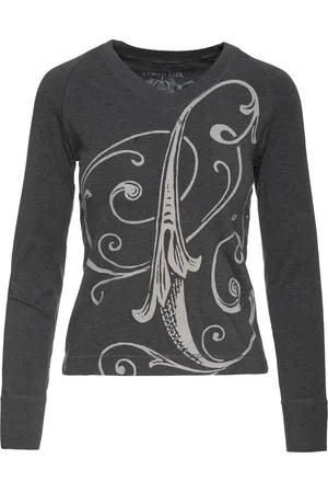 Conquista V-Ausschnitt Dunkelgraues Print-Top