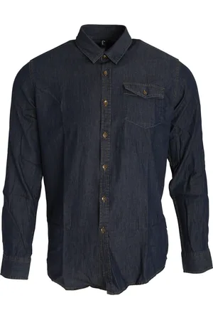 Premier Herren Jeans Naht Langarm Denim Hemd (Indigo Denim)