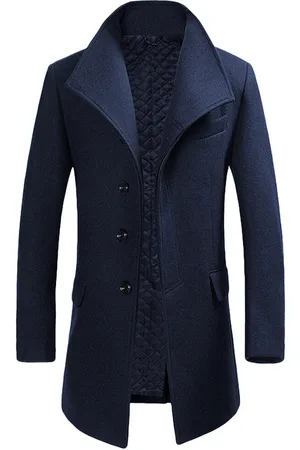 Allthemen Alle Themen Herren Wollmantel Winter Business Slim fit Revers Mantel Navy Blau