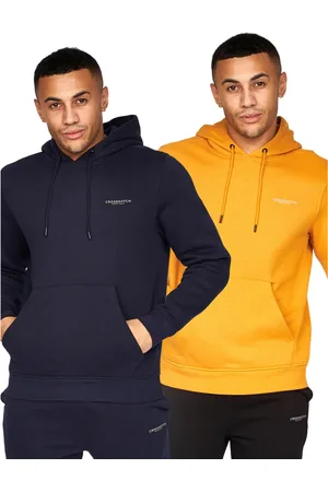 Crosshatch "Traymax" Kapuzenpullover für Herren(2er-Pack) (Marineblau/Senf)