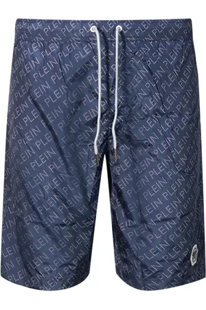 Philipp Plein Wiederholtes Logo Lange Navy Badeshorts
