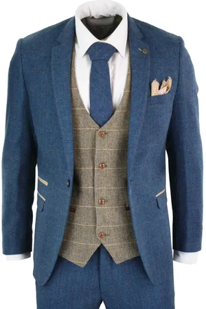 Infinity 3-teiliger Herrenanzug aus blauem Tweed im Vintage-Stil