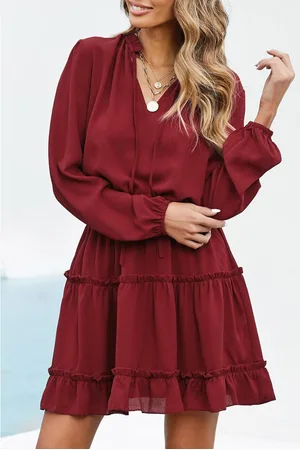 Azura Exchange Langärmliges, gestuftes Minikleid mit Rüschen für Damen in