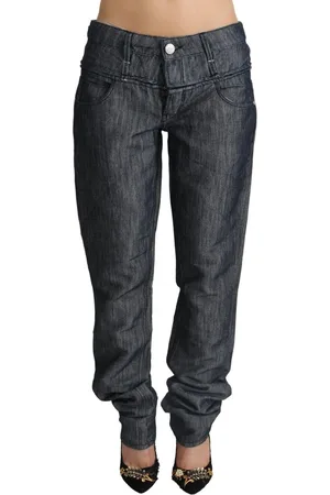 ACHT Dunkelgraue gerade Denim-Jeans mit mittlerer Taille