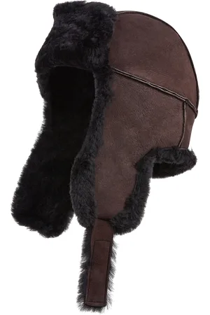 Infinity Braune RAF-Fliegermütze aus Wildleder und Schaffell B-55 für Herren, warme Winter-Navigator-Mütze aus Leder