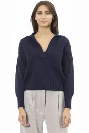 ALPHA STUDIO Wollpullover mit V-Ausschnitt und gerippten Armelbundchen und Vordertasche