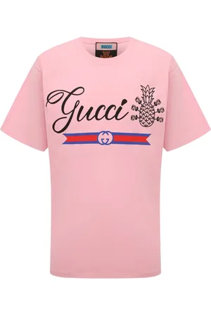 Gucci Rosafarbenes T-Shirt mit ubergrosser Passform und -Ananas-Logo