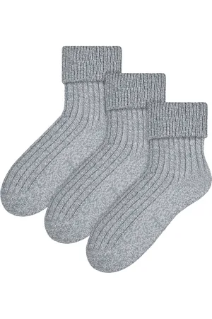 Steven 3 Paar Woll-Bettsocken für Damen | | Luxuriöse warme Lounge-Schlafsocken in Hellgrau