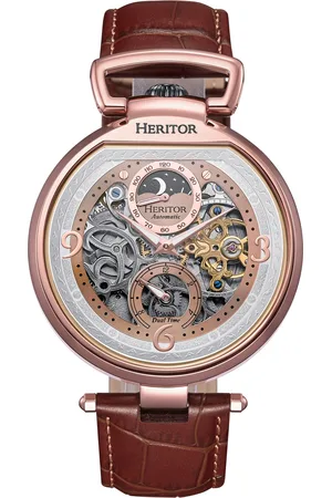heritor automatic Heritor Automatische Lincoln-Skelettuhr mit Lederarmband und Mondphase