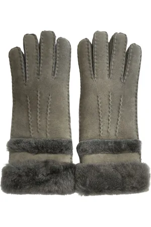 Infinity Damenhandschuhe aus echtem, grauem Schaffell und Wildleder mit aufrollbaren Bündchen