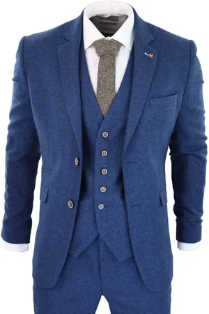 Infinity 3-teiliger Herrenanzug aus blauem Tweed-Wolltwill im Vintage-Stil