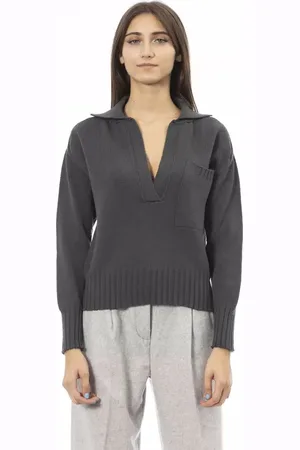 ALPHA STUDIO Wollpullover mit V-Ausschnitt und gerippten Armelbundchen und Fronttasche