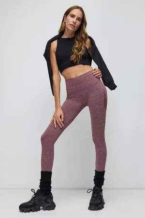 No Matter What Apparel Dunkelrosa Hohe Taille Stretch Stoff Nahtlose Sport Leggings