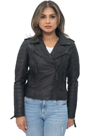 Infinity Gesteppte Vintage-Brando-Bikerjacke für Damen aus Leder in Lusaka