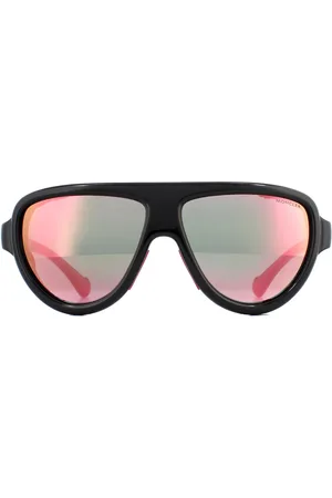 Moncler Aviator Unisex glänzend mit rosa Leder blau mit rosa Spiegel Sonnenbrillen