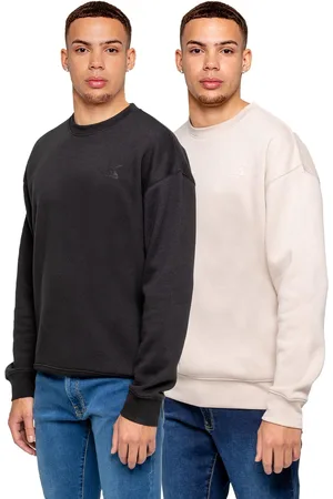 Enzo Kruze | 2er-Pack Oversized Herren-Sweatshirts mit Rundhalsausschnitt - SCHWARZ/TON
