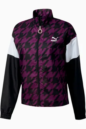 PUMA Langarm Zip Up Womes überall über Druck schwarze Lila Jacke 596735 25