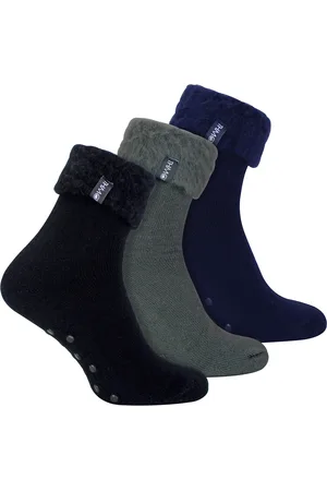 THMO 3er-Pack Herren-Bettsocken mit Griffen | | Kuschelige Thermo-Pantoffel-Lounge-Socken - sortiert