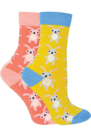 Miss Sparrow 2er-Pack Socken für Mädchen aus Bambus mit Tiermuster - Kaninchen
